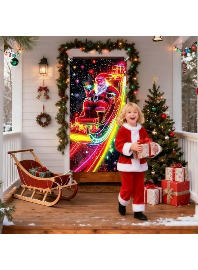 خلفية مرآب سانتا المتوهجة بالأشعة فوق البنفسجية مقاس 90 × 180 سم سهلة الإعداد لتزيين الجدران الخارجية - Image 4