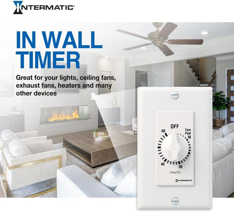 Intermatic SW60MWK 60-Minute Spring Wound Timer, White - Energy-Saving Control for Lights and Appliances - Easy Installation and Operation - Image 2