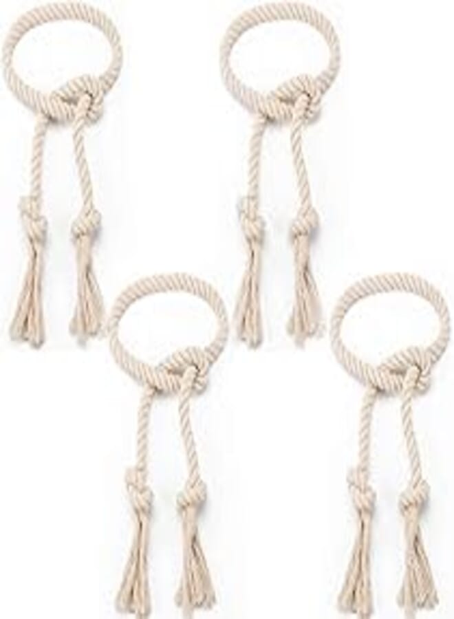 Apipi 4 Pcs Natural Cotton Curtain Tiebacks- Cream Color Farmhouse Style Curtain Holdback Rope, Curtain Decorative Holdbacks for Rural Style Drapery Tieback