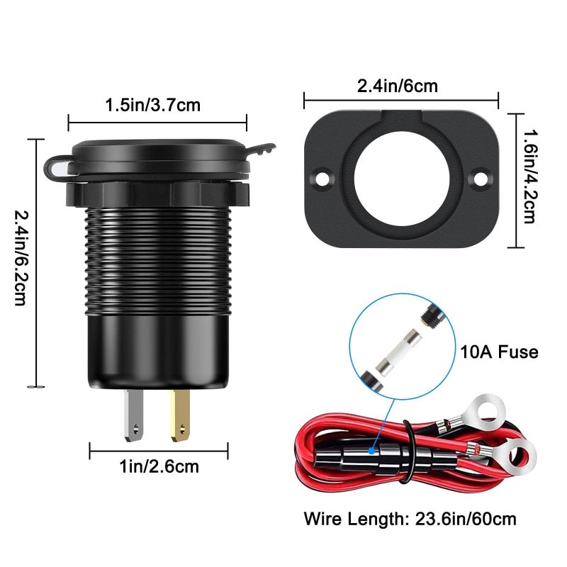 لينك ستايل Linkstyle USB Car Charger Socket, PD3.0 & QC3.0 USB A Ports Charger Power Outlet Panel with LED Voltmeter for 12V/24V RV Boat (3 Ports with Switch) - Image 5