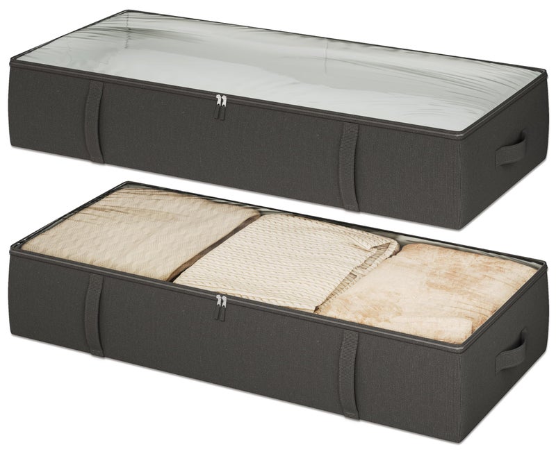 TidyCorner 2-Pack Under Bed Storage Containers, 8 Inches Tall Underbed Clothes Storage Organizer Bin with Sturdy Sidewalls/Bottom, Under the Bed Storage Bags 2 Storage Bins, Black - Image 1