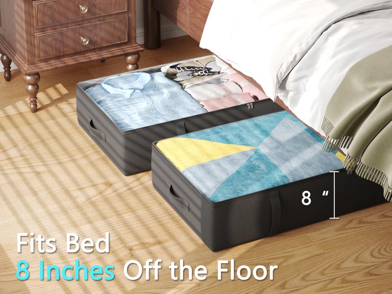 TidyCorner 2-Pack Under Bed Storage Containers, 8 Inches Tall Underbed Clothes Storage Organizer Bin with Sturdy Sidewalls/Bottom, Under the Bed Storage Bags 2 Storage Bins, Black - Image 2