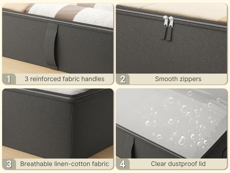 TidyCorner 2-Pack Under Bed Storage Containers, 8 Inches Tall Underbed Clothes Storage Organizer Bin with Sturdy Sidewalls/Bottom, Under the Bed Storage Bags 2 Storage Bins, Black - Image 5