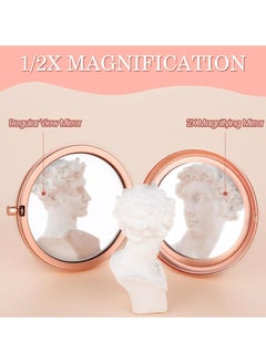 Oasisgalore Rose Gold Magnifying Compact Mirror for Purse with1X/2X Magnification，Portable Mini Pocket Travel Makeup Mirror  - Image 2