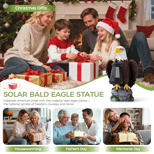 YDKOJGW 250 Anniversary USA Bald Eagle Garden StatueSolar Garden Outdoor Statues Bald Eagle with Light Lawn Decor Statue for Patio Balcony Yard OrnamentHome Decor Gift for Men Father - Image 3