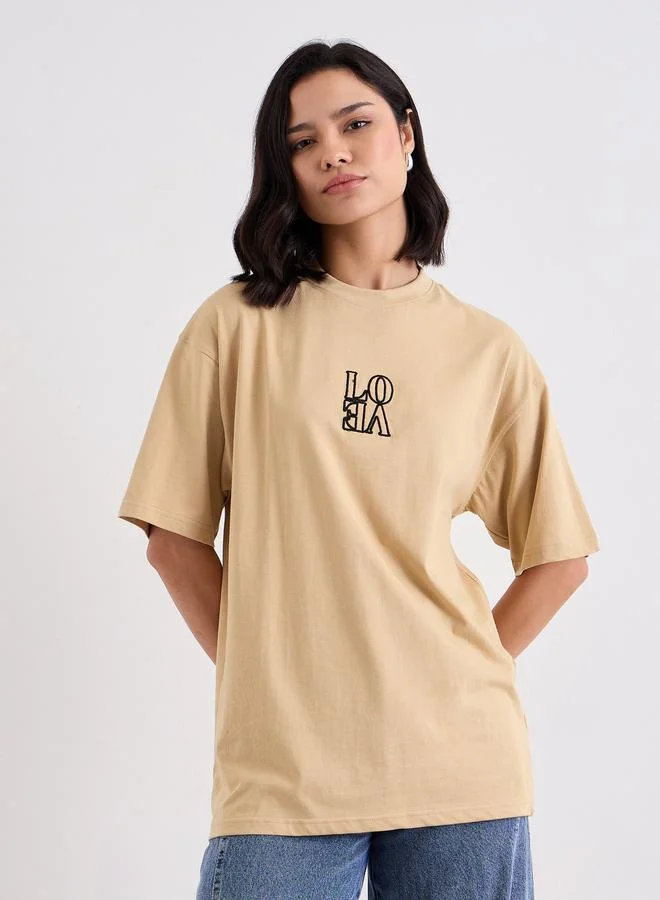 Styli Embroidered Slogan Oversized T-Shirt
