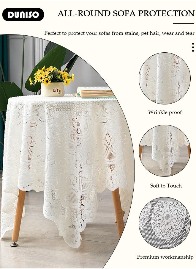DUNISO Round Tablecloth White Lace Table Cloth , Washable Hollow Mesh Table Cover, Rectangular Vintage Lace Overlay, Floral Lace Table Cloths for Catering Events, Dinner Parties, Weddings Decorations 140*140cm  - Image 2
