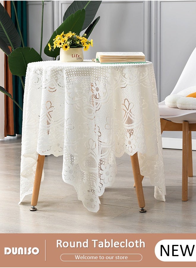 DUNISO Round Tablecloth White Lace Table Cloth , Washable Hollow Mesh Table Cover, Rectangular Vintage Lace Overlay, Floral Lace Table Cloths for Catering Events, Dinner Parties, Weddings Decorations 140*140cm  - Image 1