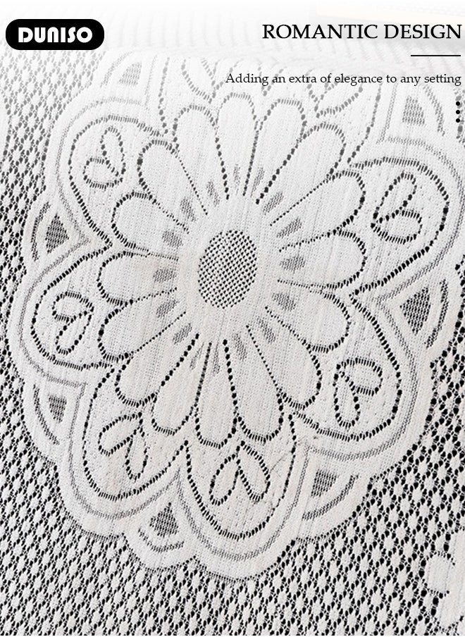 DUNISO Round Tablecloth White Lace Table Cloth , Washable Hollow Mesh Table Cover, Rectangular Vintage Lace Overlay, Floral Lace Table Cloths for Catering Events, Dinner Parties, Weddings Decorations 140*140cm  - Image 5