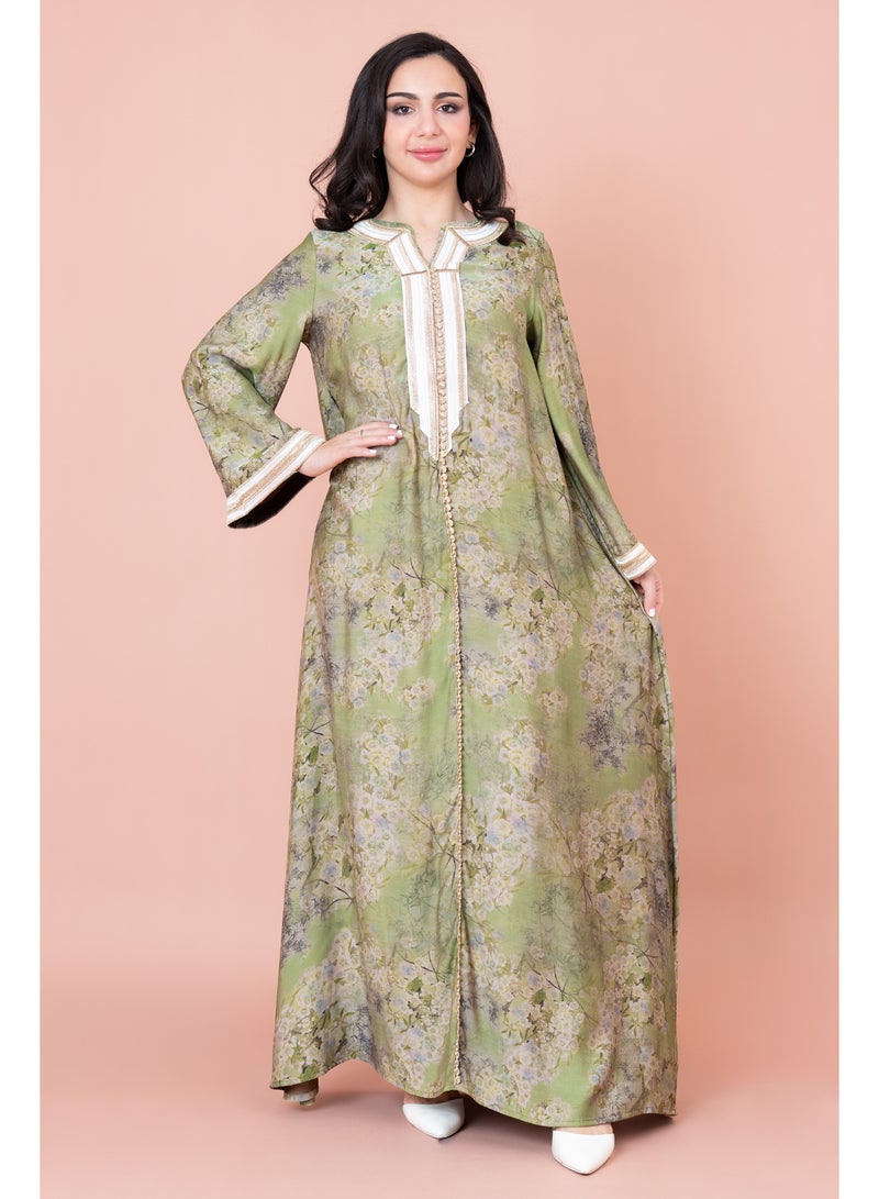 اكسا جلابية زهور مطرزة نقوش زهور - Image 1