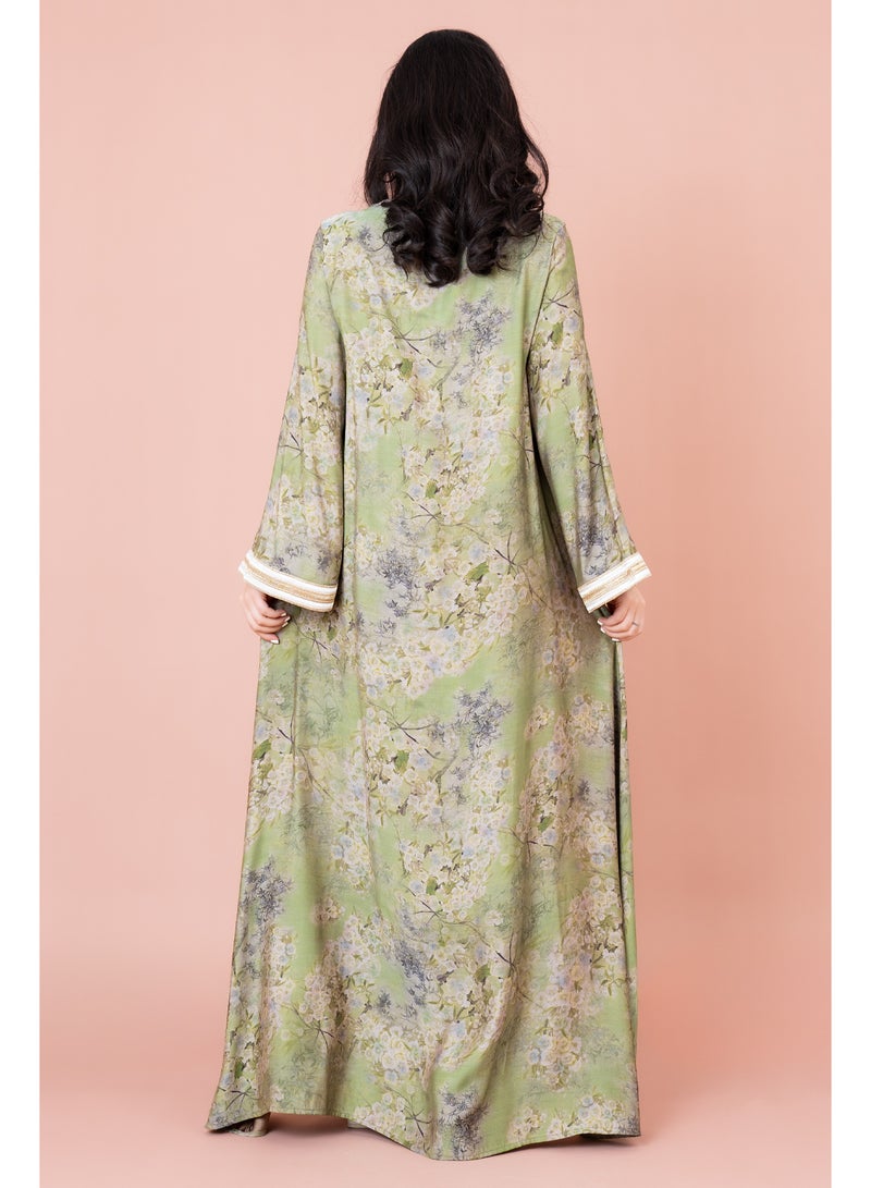 اكسا جلابية زهور مطرزة نقوش زهور - Image 2