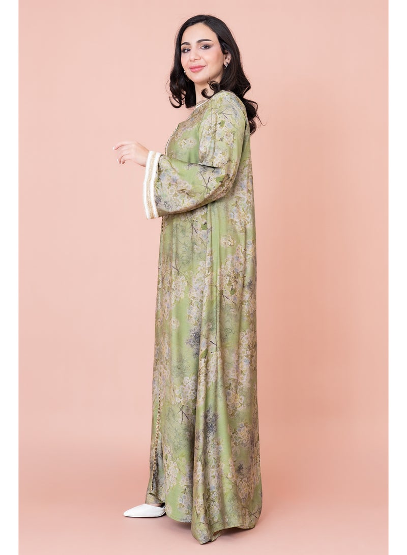 اكسا جلابية زهور مطرزة نقوش زهور - Image 3