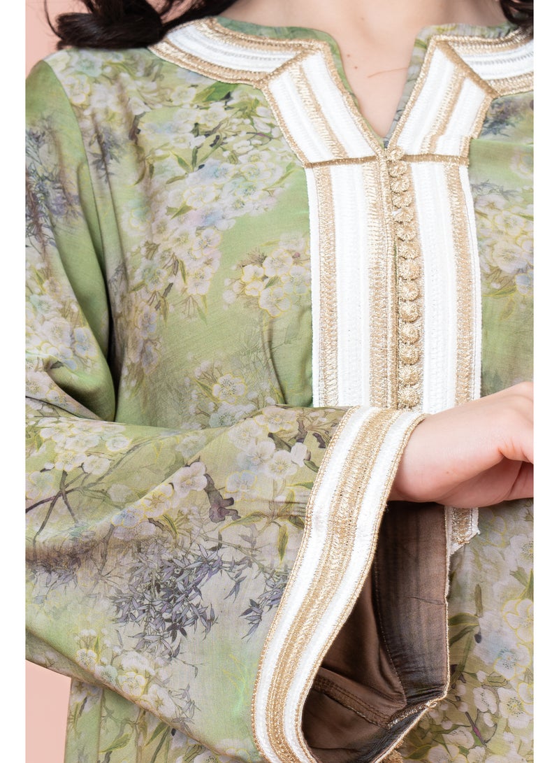 اكسا جلابية زهور مطرزة نقوش زهور - Image 4