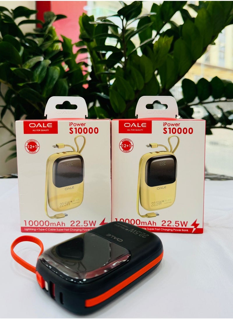 OALE OALE iPower S10000 Mini-Size Power Bank 10000mAh, Quick Charge with Type-C & Lightning Cable Black  - Image 2