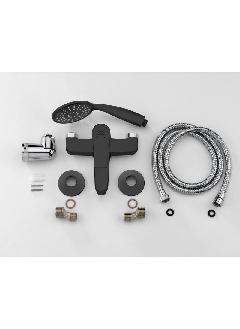 GS GS Rubinetterie Wall Mounted Single Lever Bath Shower Mixer With Hand Shower Set Black Chrome - 2460BC  - Image 4