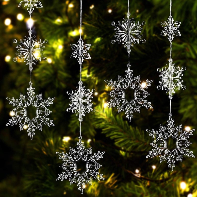Shappy 36 Pieces Plastic Crystal Snowflake Ornament Acrylic Xmas Snowflake for Christmas Winter DIY Decoration, Assorted Sizes 1.7/3/ 4 Inches (Clear) - Image 1