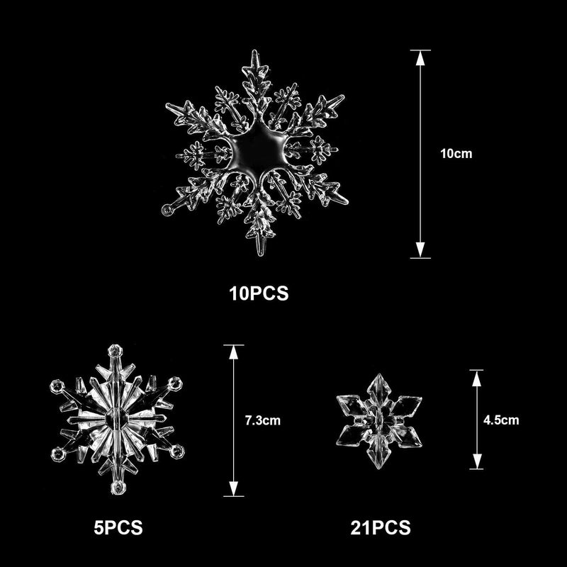 Shappy 36 Pieces Plastic Crystal Snowflake Ornament Acrylic Xmas Snowflake for Christmas Winter DIY Decoration, Assorted Sizes 1.7/3/ 4 Inches (Clear) - Image 3