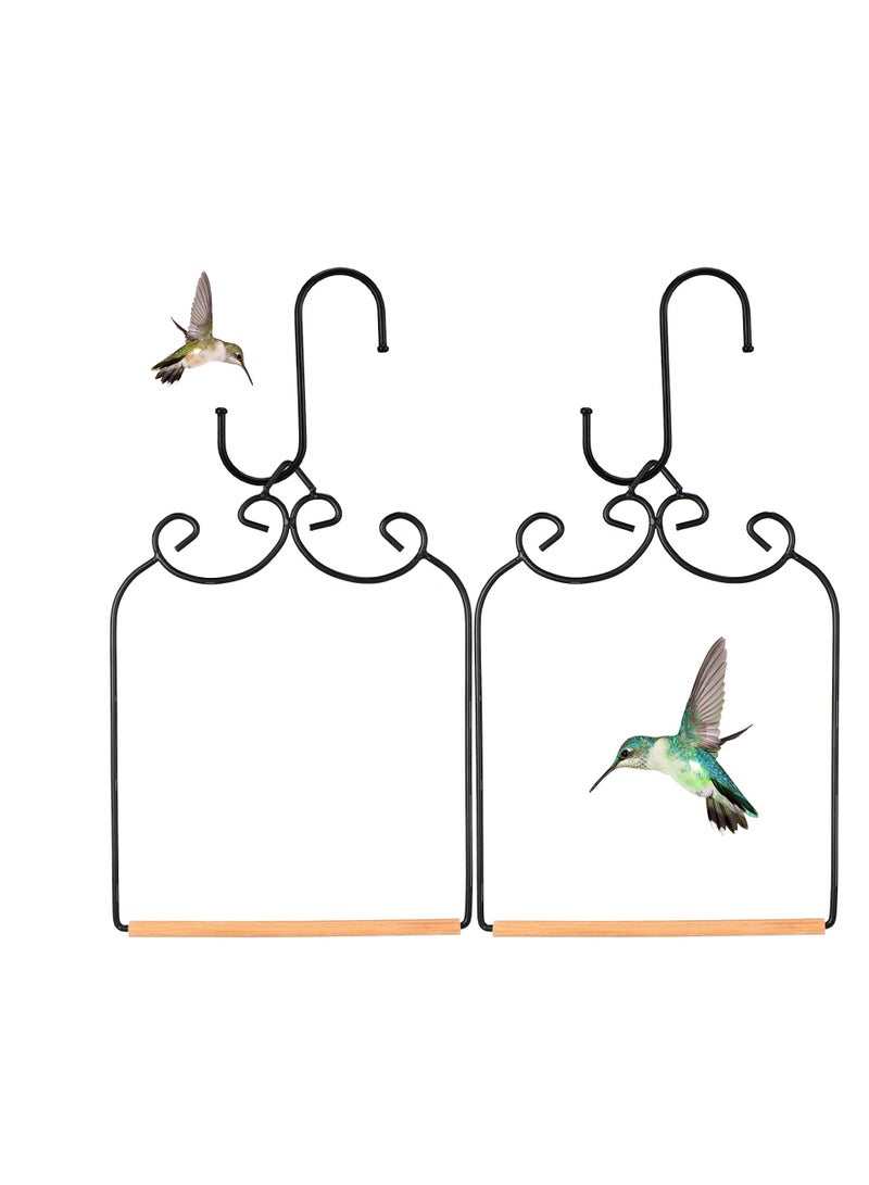 SOLARAE Hummingbird Swing Metal Frame, 2 Pcs Wooden Dowel Humming Bird Perch Swing Feeder Accessory, with Black Iron S Shaped Hook, for Hanging Outdoor Lawn Patio Garden or Indoor Office - Image 1