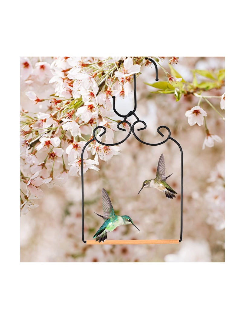 SOLARAE Hummingbird Swing Metal Frame, 2 Pcs Wooden Dowel Humming Bird Perch Swing Feeder Accessory, with Black Iron S Shaped Hook, for Hanging Outdoor Lawn Patio Garden or Indoor Office - Image 4
