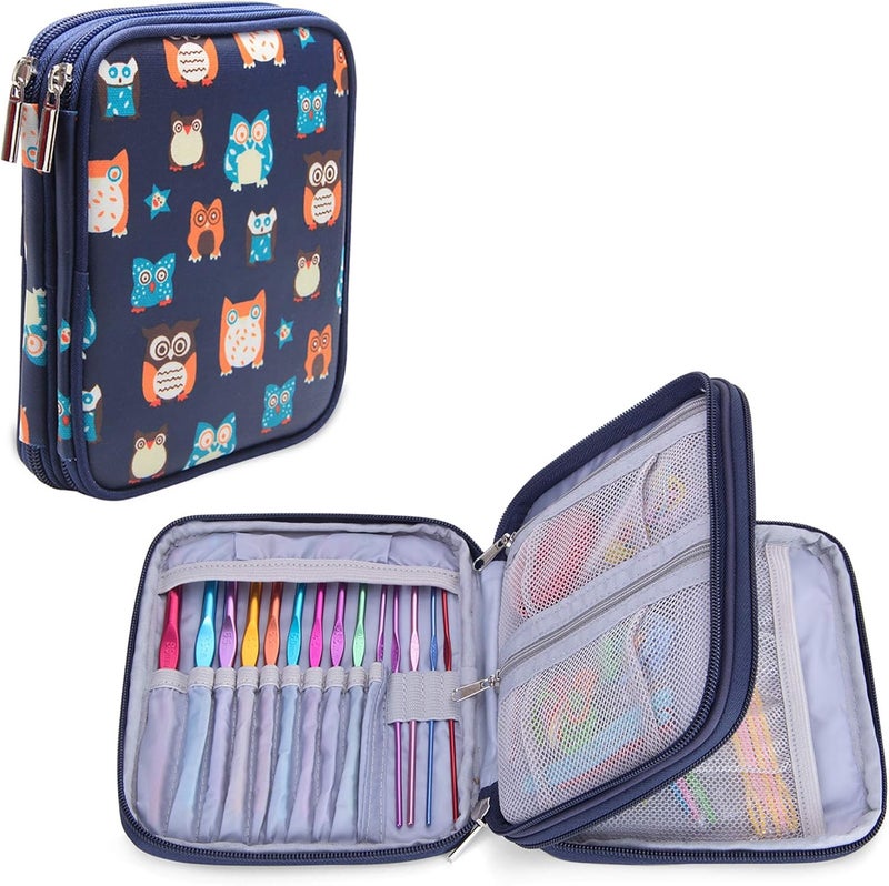 Teamoy Crochet Hooks Case, Aluminum Crochet Hooks Storage Bag for Crochet Kits and Knitting Accessories,Perfect for Beginners and Experienced Crochet Lovers, Owls (Bag Only) - Image 1