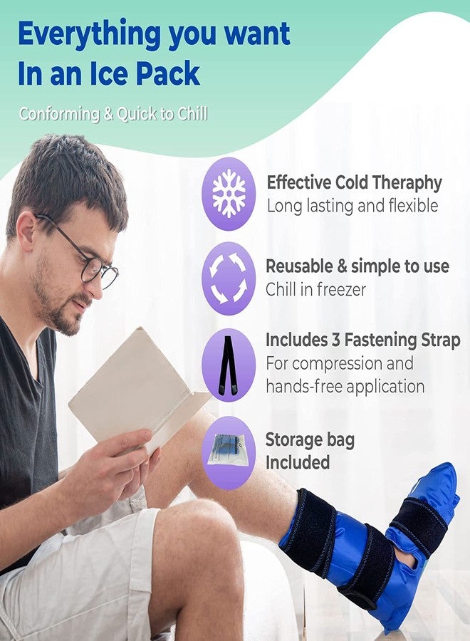 MY HEATING PAD عبوة جل للقدم والكاحل - عبوة جل ثلج قابلة لإعادة الاستخدام مع مشبك مطاطي - عبوات باردة لما بعد الجراحة أو الإصابات الرياضية، عبوات ثلج مرنة - ضمادة ضغط للقدم والكاحل - عبوة واحدة زرقاء - Image 2