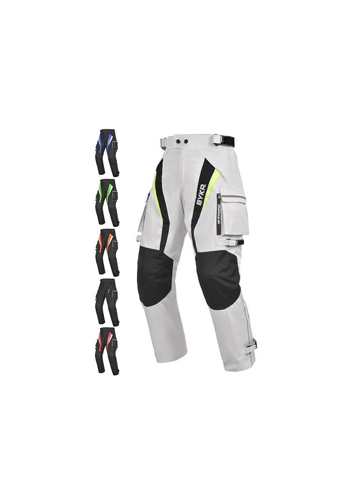 BYKR Motorcycle Pants for Men Women Armored Cordura Overpants Enduro ATV Dual Sports Motocross Cargo Touring Adventure Pant 36WX32L Silver - Image 1