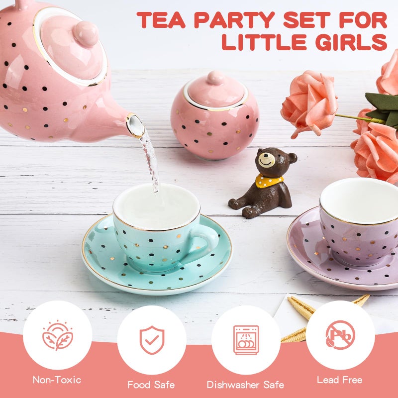 CHENP.HMC Tea Set Girls Porcelain Tea Set for Little Girls Tea Set for Little Girls Polka Dot Design and Colorful Color with for Boy and Gril Birthday Party Or Gift Life - Image 5