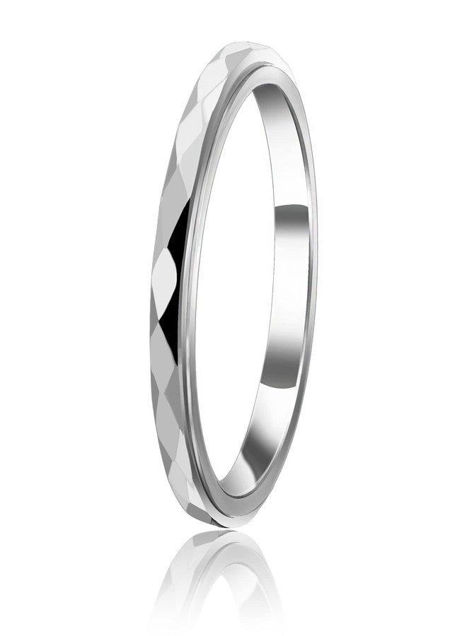 Nanafast 3mm Titanium Steel Anxiety Rings for Women Men Multi-faceted Wedding Band Fidget Rings for Anxiety for Women Rhombus Spinner Ring for Stess Relief Comfort Fit for Engagement, 8, Stainless - Image 1