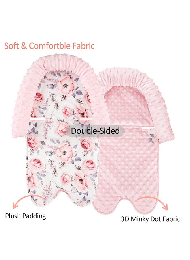 SWESEN Baby Head Support and Strap Cover for Car Seat, Mink Infant Carseat Headrest for Girls, Newborn Car Seat Insert Cushion for Strollers, Pink Floral - Image 2