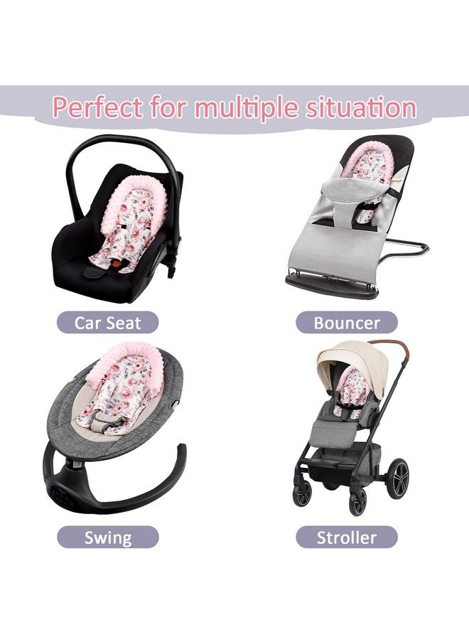 SWESEN Baby Head Support and Strap Cover for Car Seat, Mink Infant Carseat Headrest for Girls, Newborn Car Seat Insert Cushion for Strollers, Pink Floral - Image 5