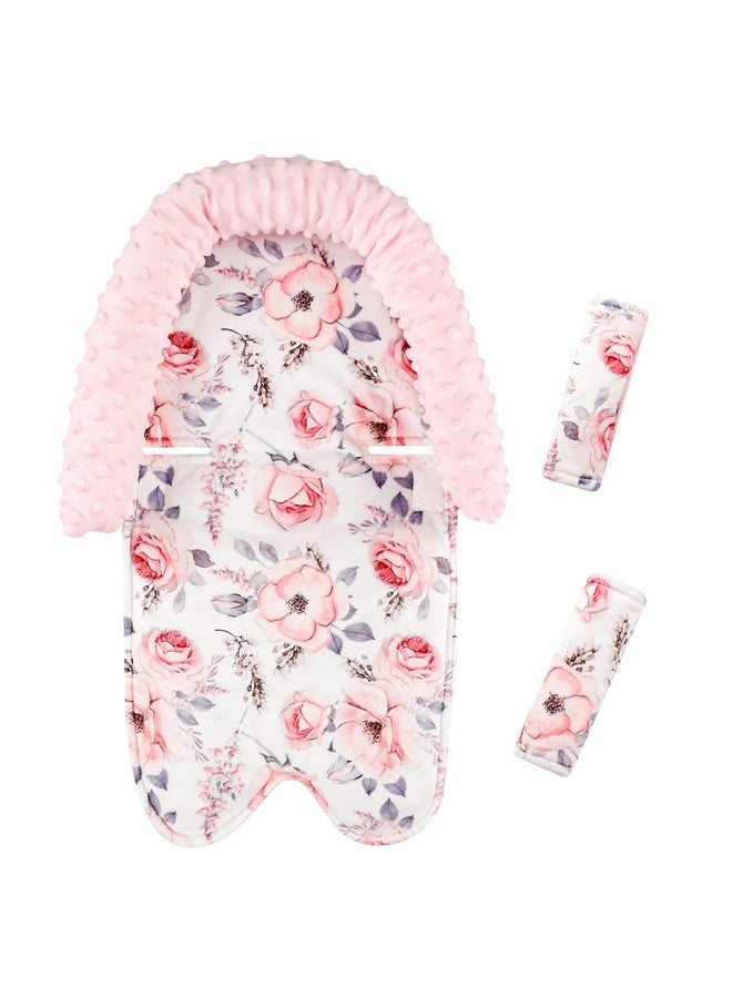SWESEN Baby Head Support and Strap Cover for Car Seat, Mink Infant Carseat Headrest for Girls, Newborn Car Seat Insert Cushion for Strollers, Pink Floral - Image 1