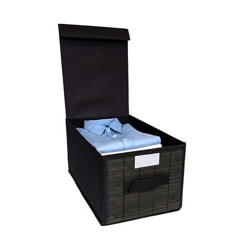 Prime Pick Smart Fold Storage Box Foldable Clothes Organizer Bamboo Front Lid Covered Breathable Washable Fabric Wardrobe Drawer Closet Home Storage Bin Easy Carry Handles Grey Pack of 1 - Image 1