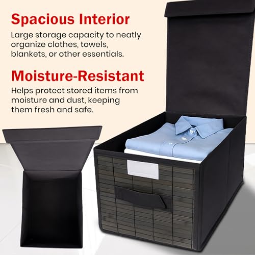Prime Pick Smart Fold Storage Box Foldable Clothes Organizer Bamboo Front Lid Covered Breathable Washable Fabric Wardrobe Drawer Closet Home Storage Bin Easy Carry Handles Grey Pack of 1 - Image 4