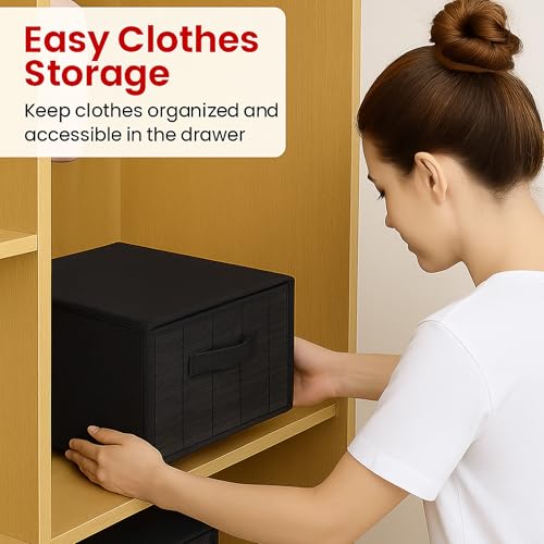 Prime Pick Smart Fold Storage Box Foldable Clothes Organizer Bamboo Front Lid Covered Breathable Washable Fabric Wardrobe Drawer Closet Home Storage Bin Easy Carry Handles Grey Pack of 1 - Image 5