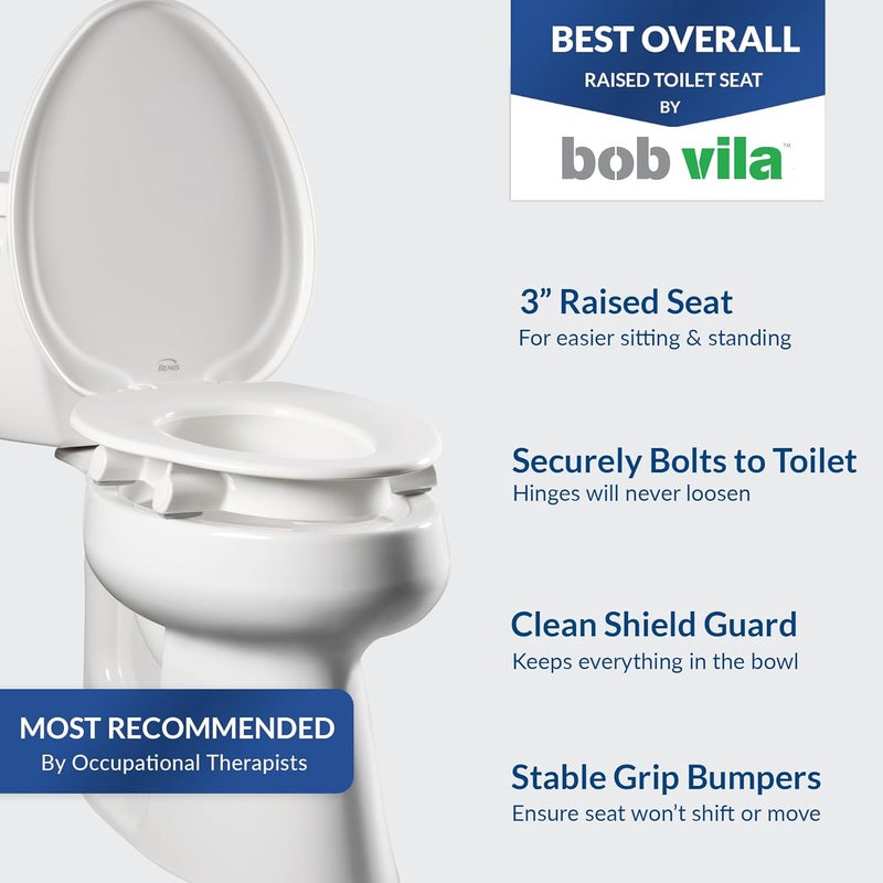 Bemis Assurance 3" Raised Toilet Seat for Seniors, Made in USA, Secure Hinges, Clean Shield Guard, Elongated, White - Image 3