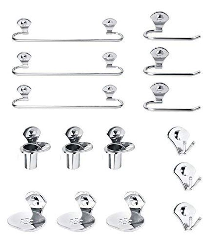 STAINLESS STEEL BATHROOM SETS TOWEL ROD TOWEL RING TOOTHBRUSH HOLDER SOAP DISH ROB HOOKPACK OF 3