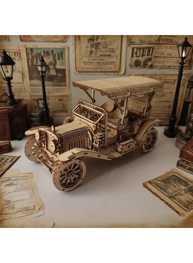Vintage 3D Car Wooden Puzzle DIY Basswood Model 1pc Adult Gift - Image 1