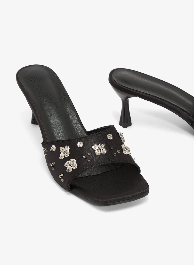 Ella Limited Edition Black Jewel Embellished Kitten Heels for Women | Best Price UAE