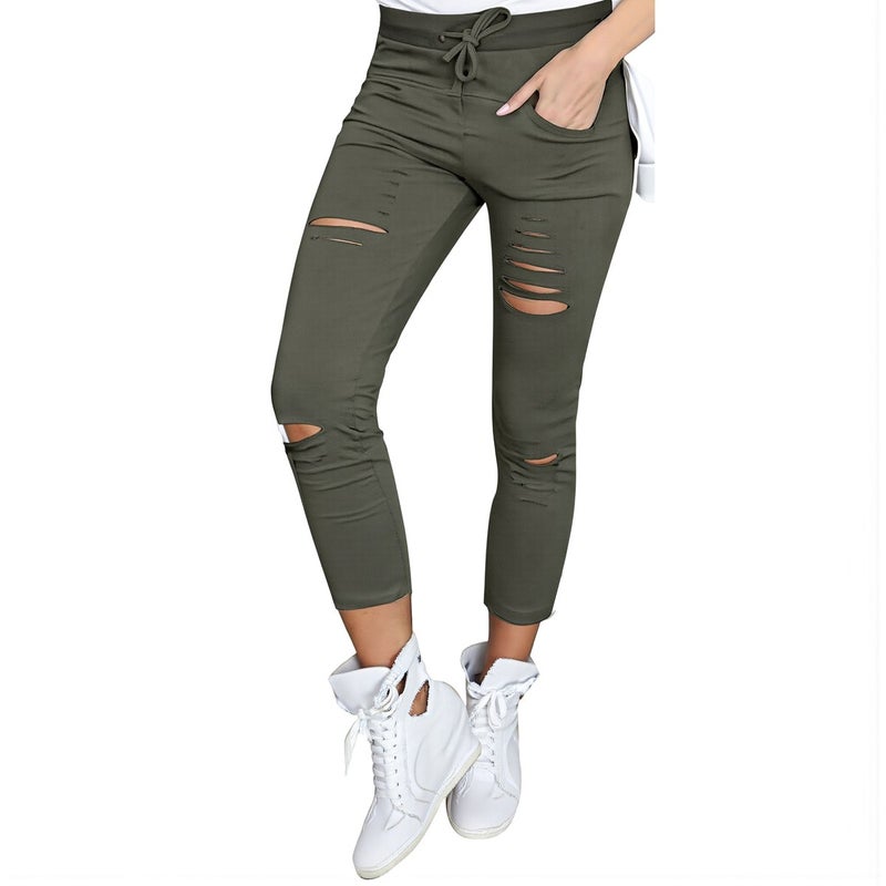 Womens Ripped Capri Pants Upgraded Stretch Anti Wrinkle Non Fade Black S - Image 5