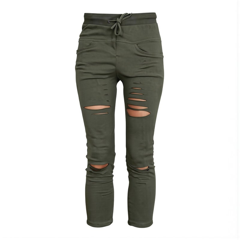 Womens Ripped Capri Pants Upgraded Stretch Anti Wrinkle Non Fade Black S - Image 1