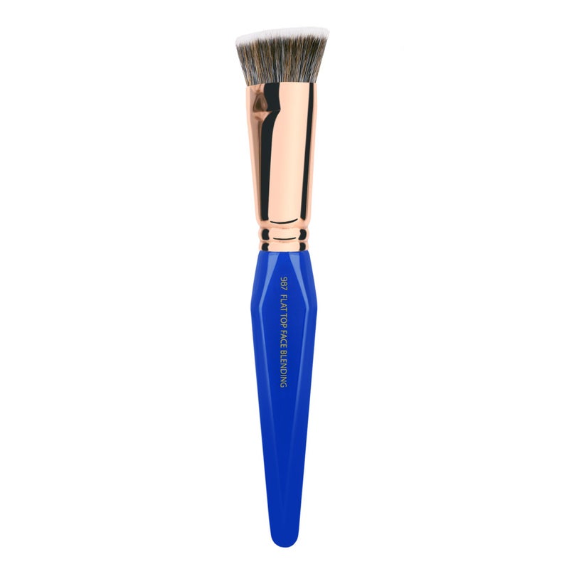 Bdellium Tools Professional Makeup Brush - Golden Triangle 987 Flat Top Face Blending - With All Vegan and Soft Synthetic Fibers, For Buffing Out Makeup (Blue, 1pc) - Image 1