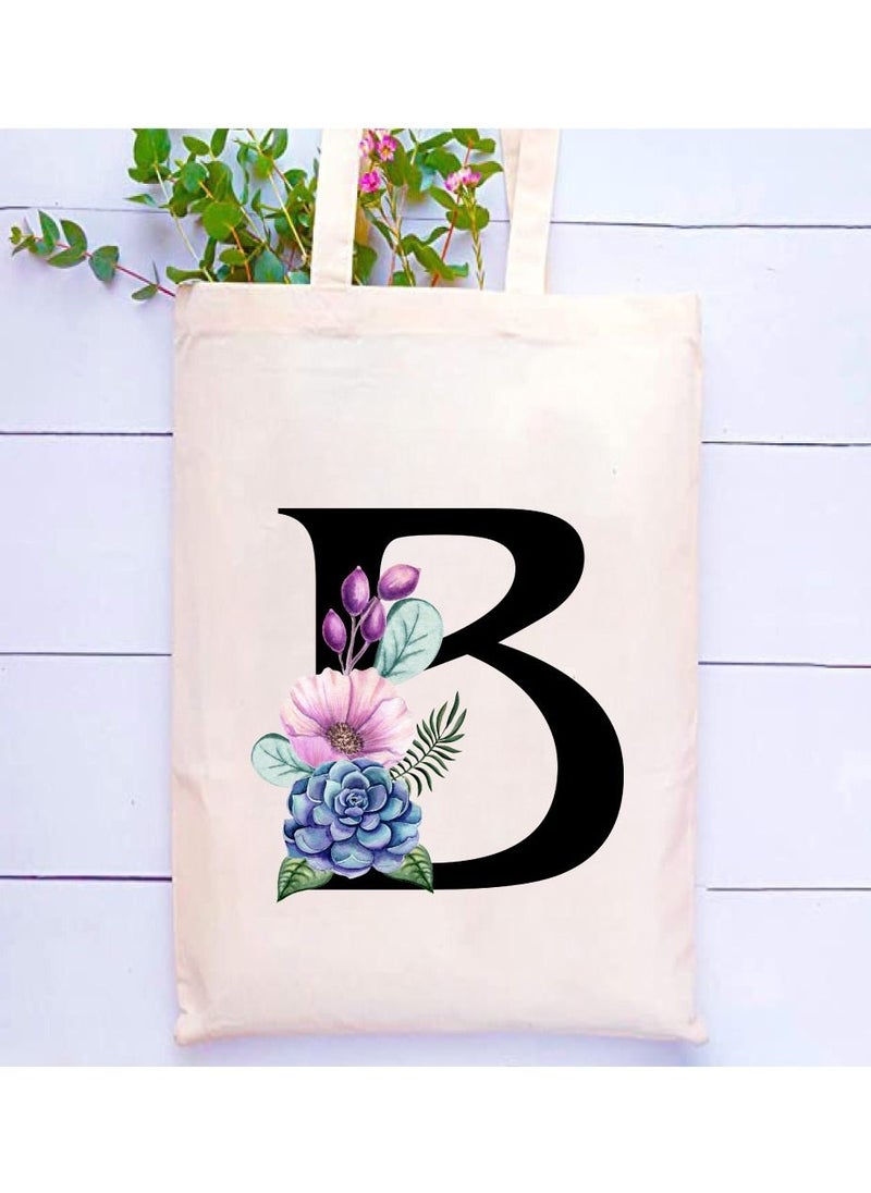 PRINTSHOP4ME Eco-Friendly Canvas Cotton Tote Bag with Floral Design on Initial Letters Printed Bridesmaids Bags for Women- Reusable Shopping Bag, Party Gift Idea and Cotton Gift Bag  - Image 2