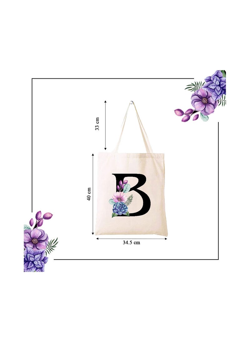 PRINTSHOP4ME Eco-Friendly Canvas Cotton Tote Bag with Floral Design on Initial Letters Printed Bridesmaids Bags for Women- Reusable Shopping Bag, Party Gift Idea and Cotton Gift Bag  - Image 5