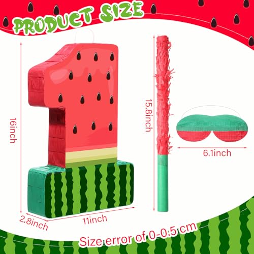 Hollowfly Watermelon Piata Fruit Number 1 Red Watermelon 1st Birthday Piata with Bat Stick Blindfold Mask Confetti for Summer Theme Summer Birthday Party Supplies 1 - Image 5