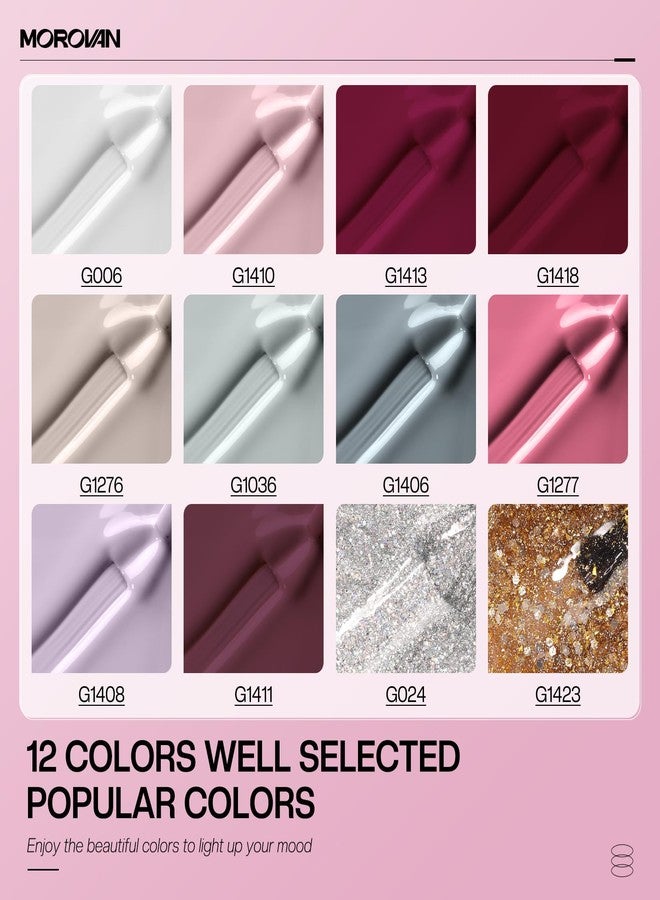 Morovan Gel Nail Polish Kit: 12 Colors Gel Nail Polish Set with U V/LED Light Classic Collection Nude Pink Gel Polish Nail Art Decorations Manicure Tools DIY Salon Home Gifts - Image 5