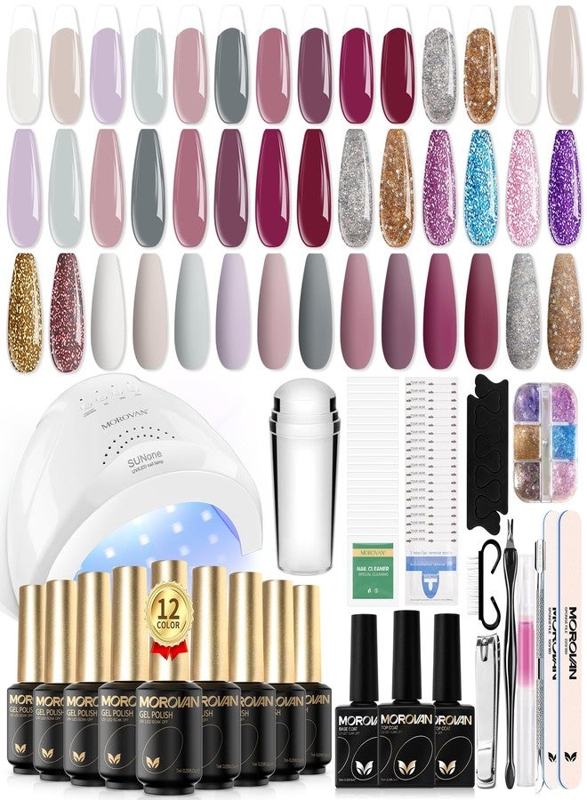 Morovan Gel Nail Polish Kit: 12 Colors Gel Nail Polish Set with U V/LED Light Classic Collection Nude Pink Gel Polish Nail Art Decorations Manicure Tools DIY Salon Home Gifts - Image 1