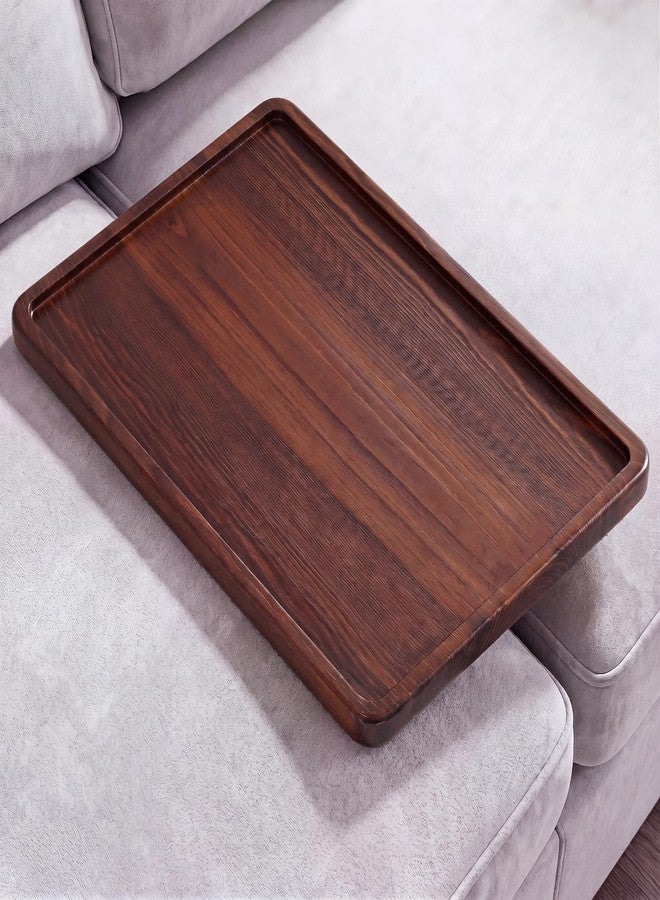 Houmury Couch Tray for Sectionals, Cup Holder Sofa Tray with Foldable Insert, 8"x12" Couch Table Tray with Solid Pine Wood (Brown) - Image 1