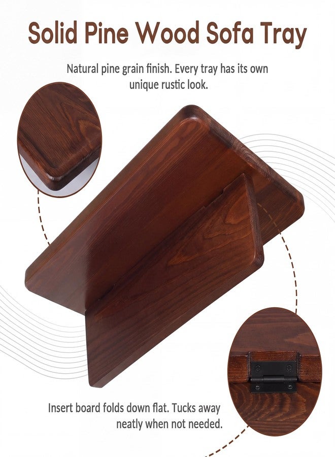 Houmury Couch Tray for Sectionals, Cup Holder Sofa Tray with Foldable Insert, 8"x12" Couch Table Tray with Solid Pine Wood (Brown) - Image 3