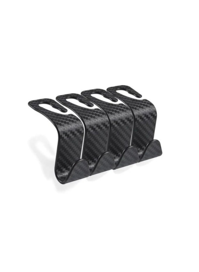 4 قطعة غطاء مقعد السيارة مسند الرأس السنانير ، مقعد السيارة على ظهره السنانير الأسود s-type المستخدمة في حقائب اليد والمحافظ وأكياس البقالة -- ألياف الكربون الأسود - Image 1