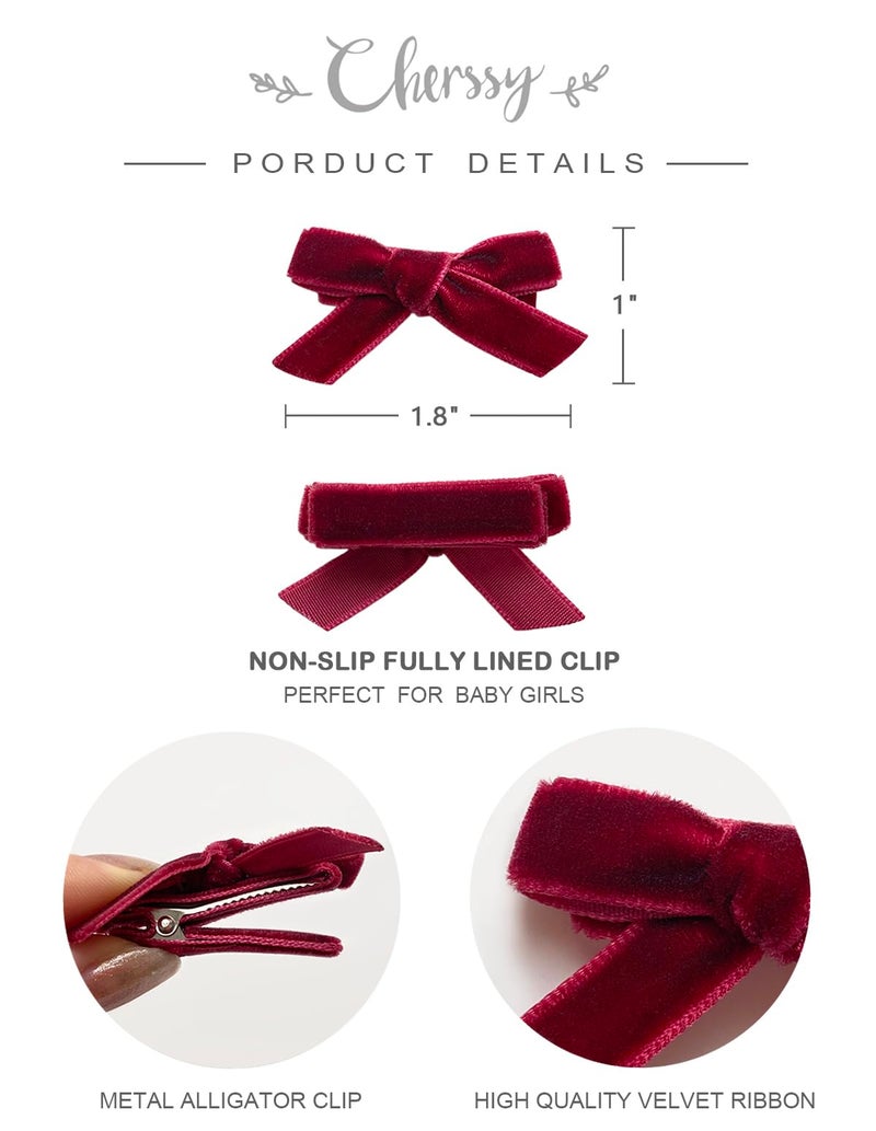 Cherssy Velvet Mini Bows for Baby Girls, 20pcs Boutique Tiny Baby Hair Clips, Fully Lined Hair Barrettes Alligators for Infants Toddlers Fine Hair by Cherssy - Image 2